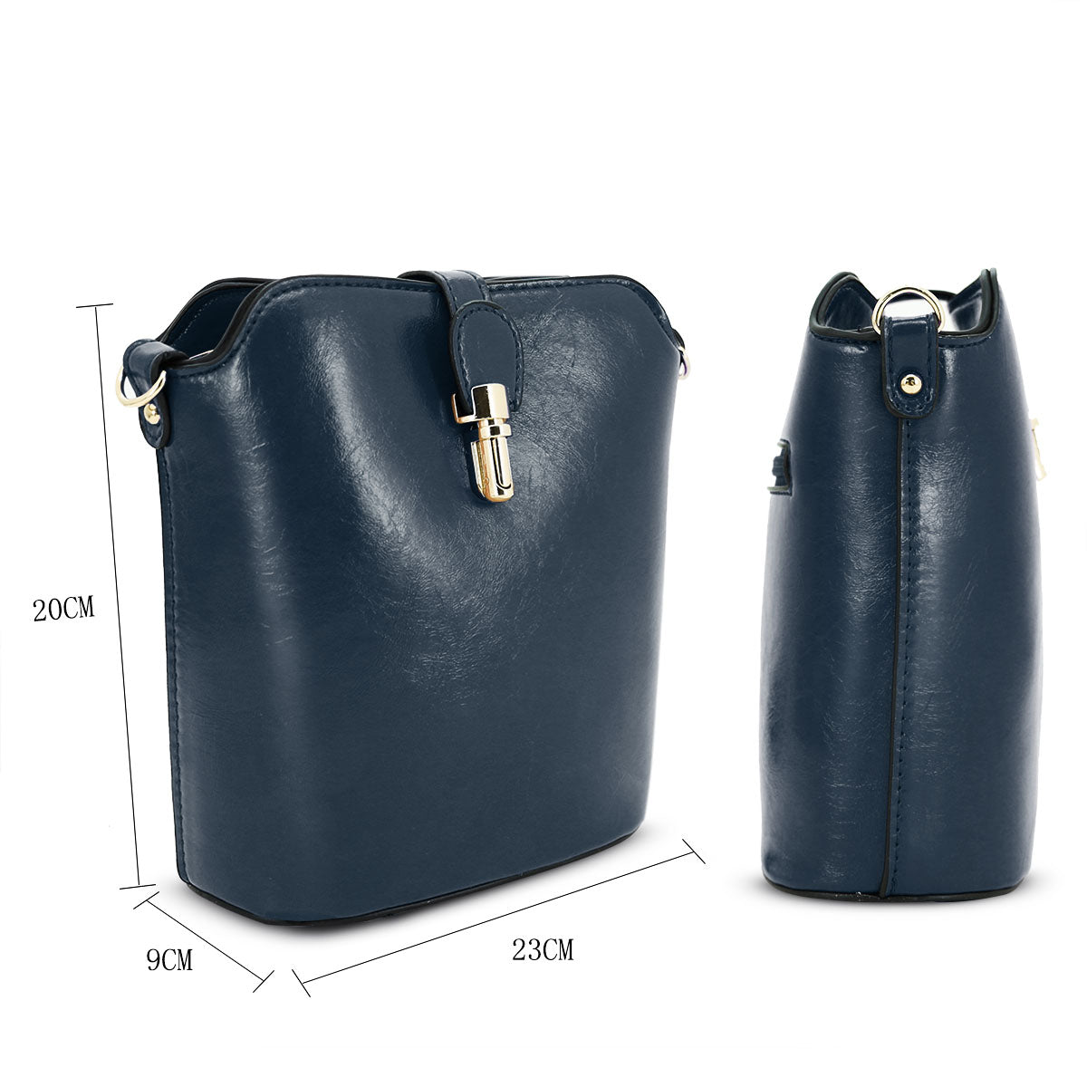 GESSY SLEEK VEGAN LEATHER LOOP LOCKER HANDBAG IN DARK BLUE