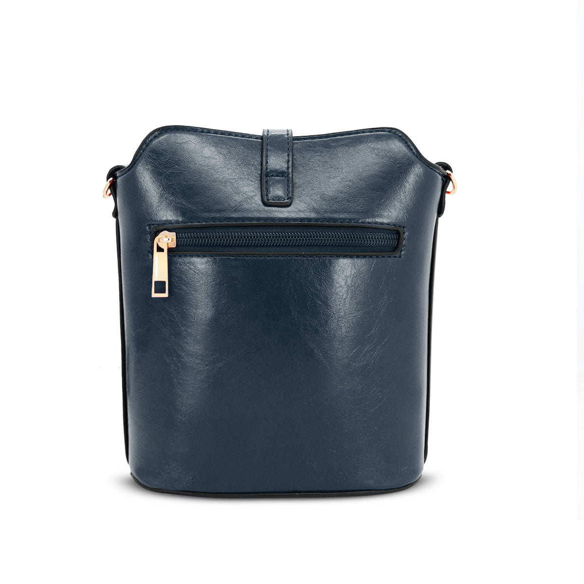 GESSY SLEEK VEGAN LEATHER LOOP LOCKER HANDBAG IN DARK BLUE