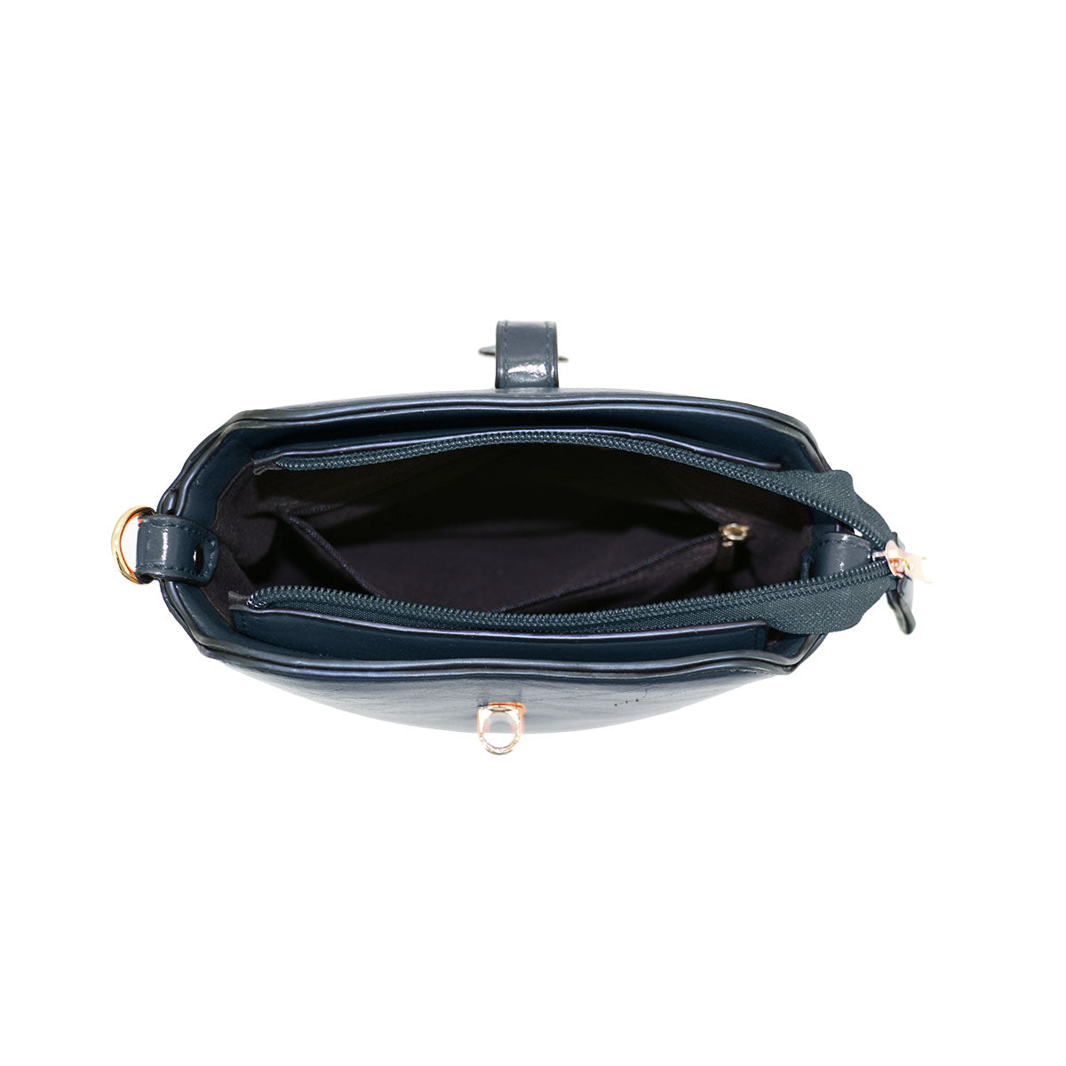 GESSY SLEEK VEGAN LEATHER LOOP LOCKER HANDBAG IN DARK BLUE