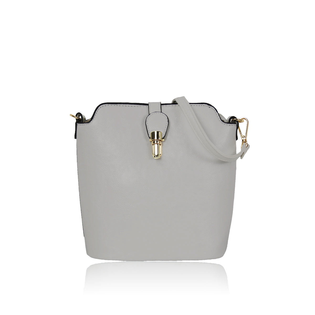 GESSY SLEEK VEGAN LEATHER LOOP LOCKER HANDBAG IN LIGHT GREY