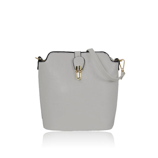 GESSY SLEEK VEGAN LEATHER LOOP LOCKER HANDBAG IN LIGHT GREY