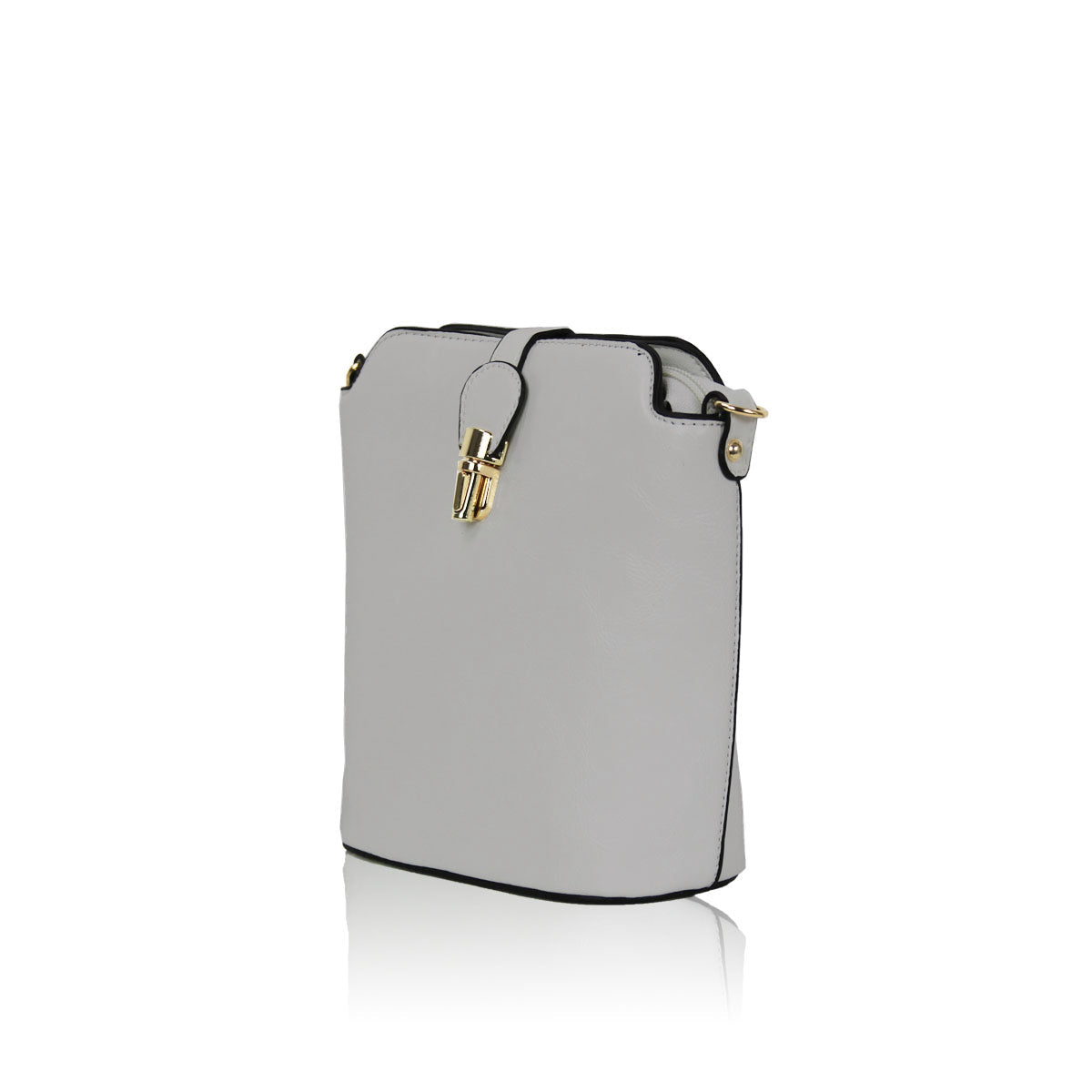 GESSY SLEEK VEGAN LEATHER LOOP LOCKER HANDBAG IN LIGHT GREY