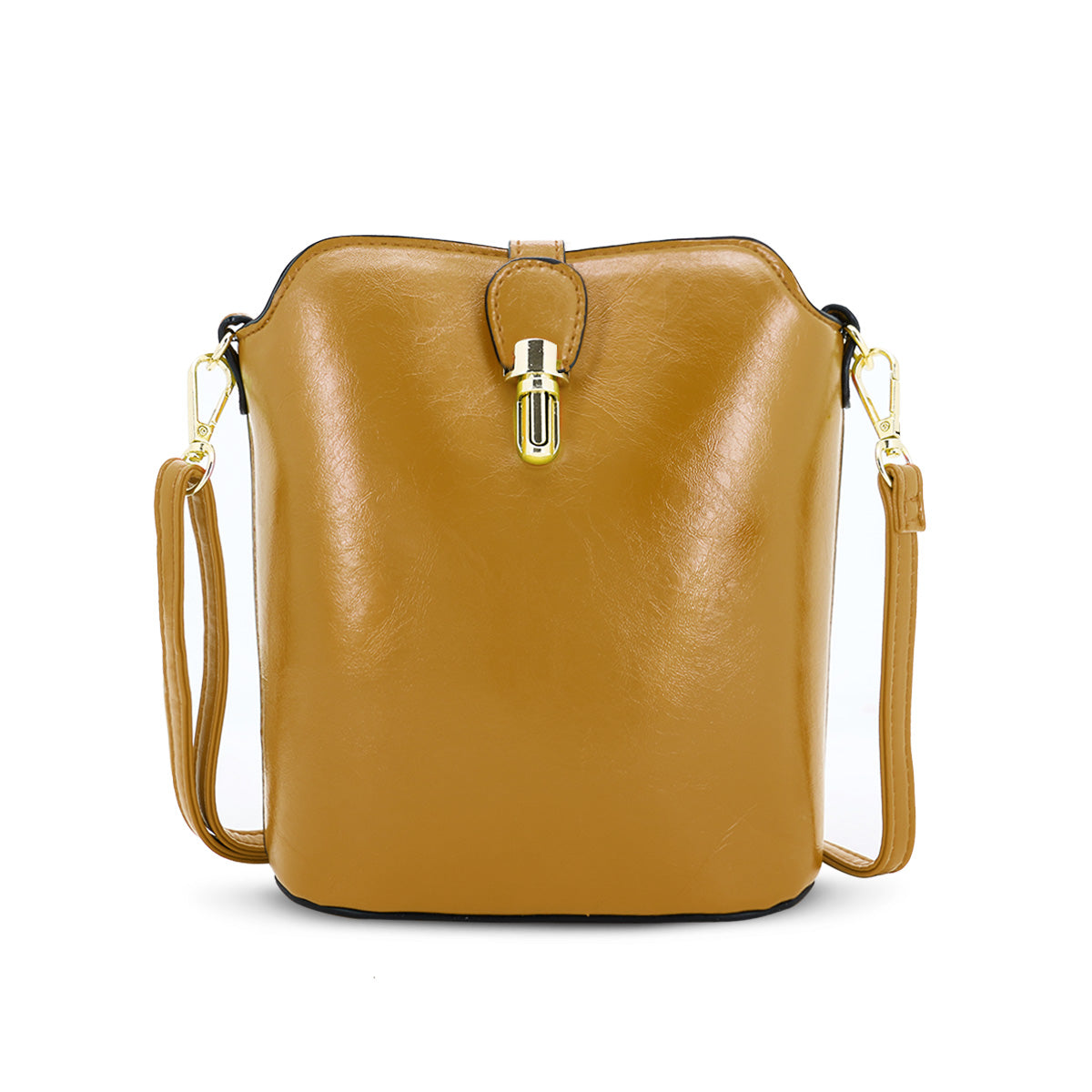 GESSY SLEEK VEGAN LEATHER LOOP LOCKER HANDBAG IN MUSTARD HANDBAG