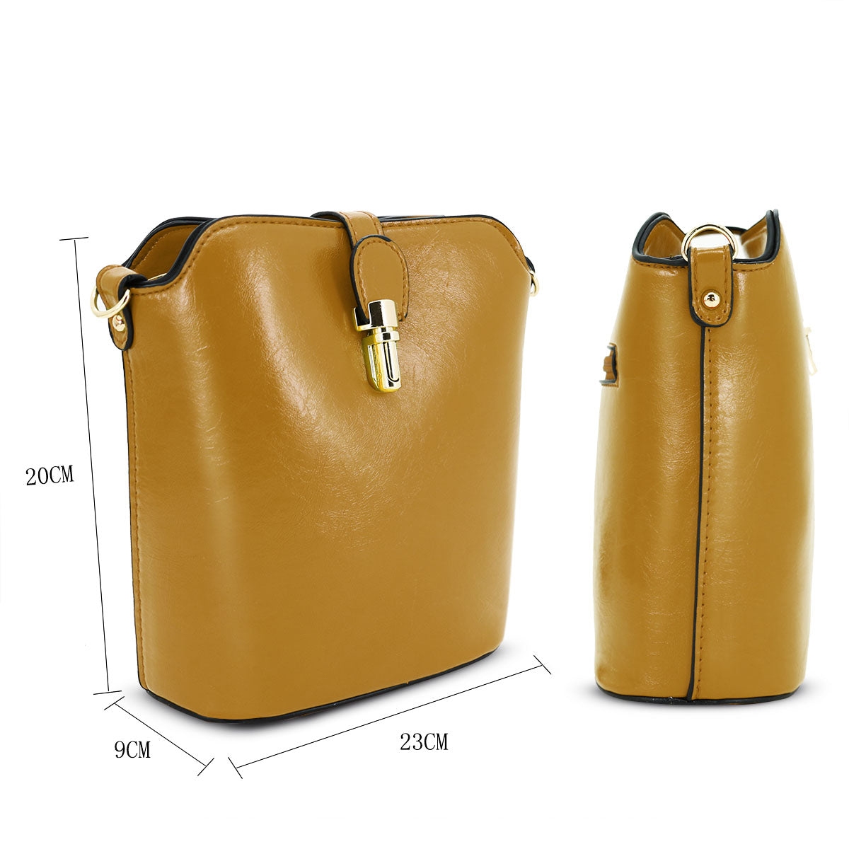 GESSY SLEEK VEGAN LEATHER LOOP LOCKER HANDBAG IN MUSTARD HANDBAG
