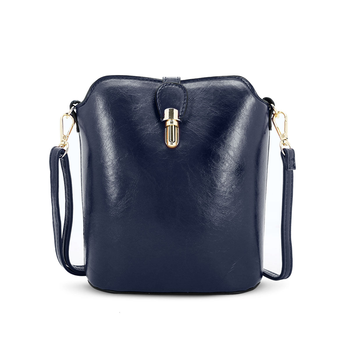 GESSY SLEEK VEGAN LEATHER LOOP LOCKER HANDBAG IN NAVY