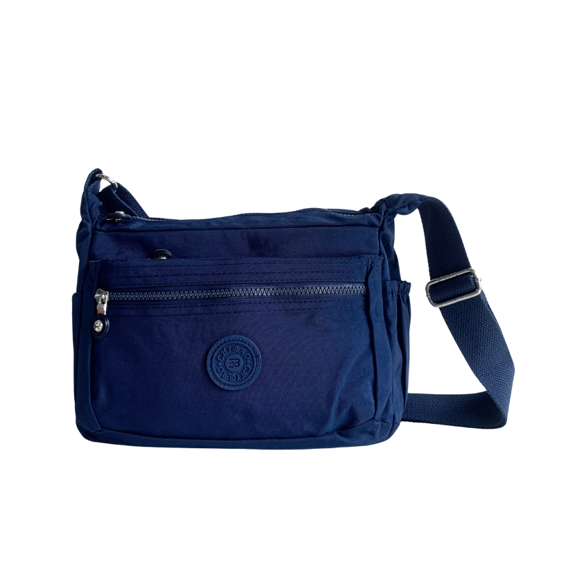 GESSY NYLON FRONT ZIP MULTI-LAYER CROSSBODY BAG IN BLUE