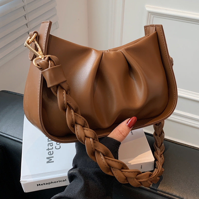 GESSY RUCHED DESIGN SOLID COLOR TWISTED STRAP HANDBAG WITH OPTIONAL SHOULDER STRAP