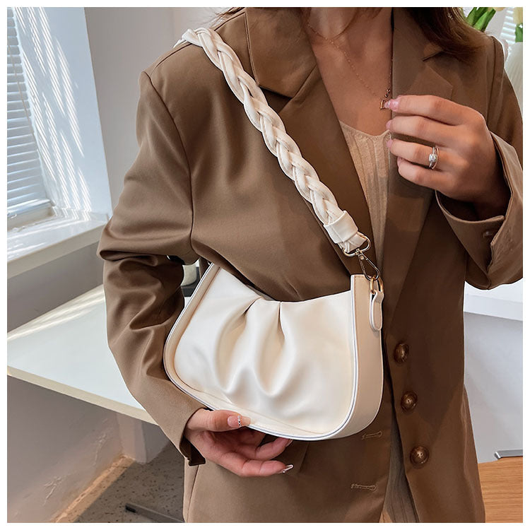 GESSY RUCHED DESIGN SOLID COLOR TWISTED STRAP HANDBAG WITH OPTIONAL SHOULDER STRAP