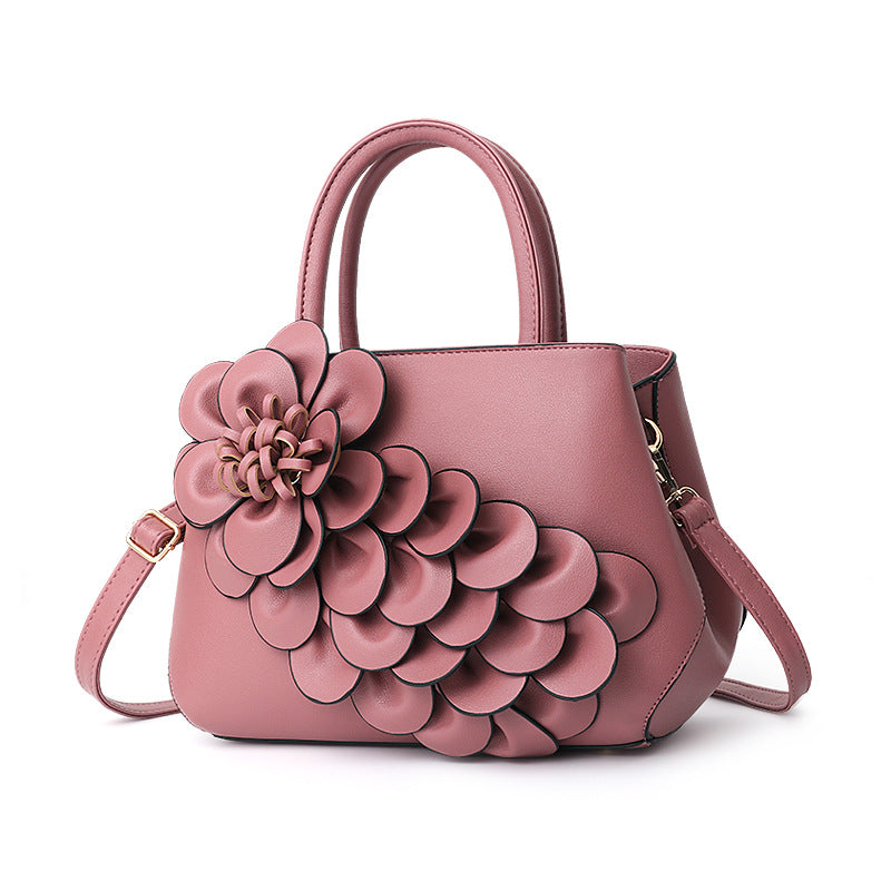 GESSY PU LEATHER 3D FLOWER DECOR HANDBAG TOTE BAG IN PINK