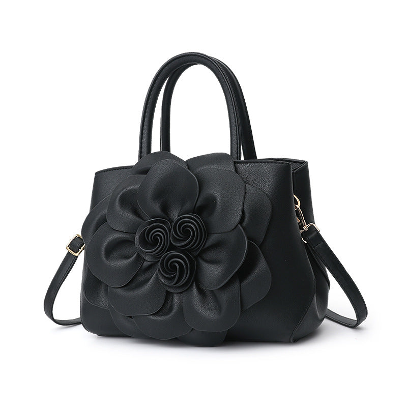GESSY PU LEATHER BIG ROSE 3D FLOWER DECOR HANDBAG TOTE BAG
