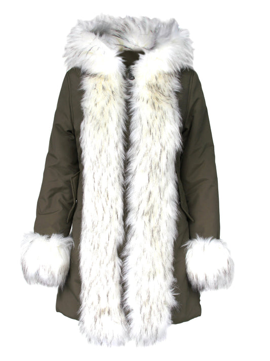 Anna Smith Winter faux fur hooded long parka with dis-attachable fur cuff