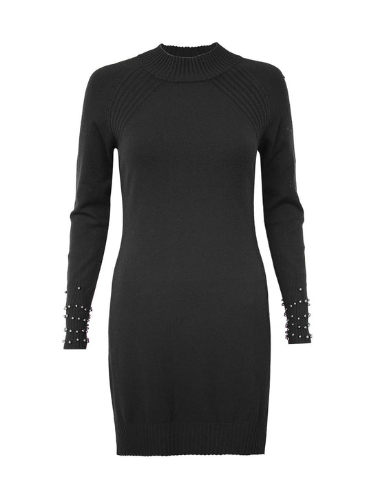 Anna Smith Turtle neck beaded cuffs side split bodycon dress