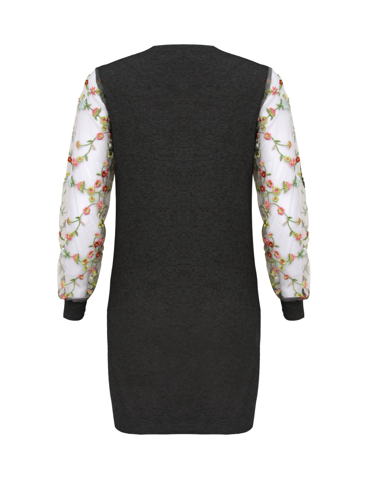 Anna Smith Ladies embroidered mesh sleeves round neck knitted bodycon dress