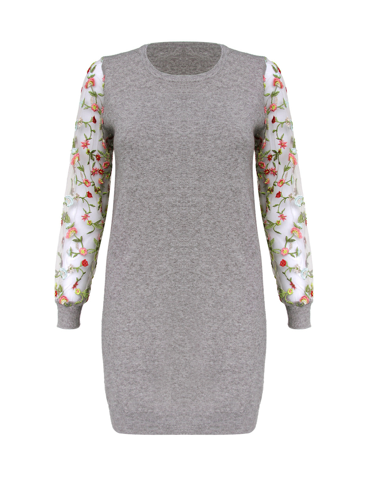 Anna Smith Ladies embroidered mesh sleeves round neck knitted dress