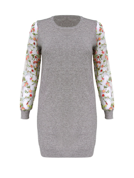 Anna Smith Ladies embroidered mesh sleeves round neck knitted dress