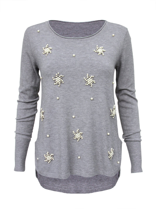 Anna Smith Round Neck embellished pearl lightweight Jumper