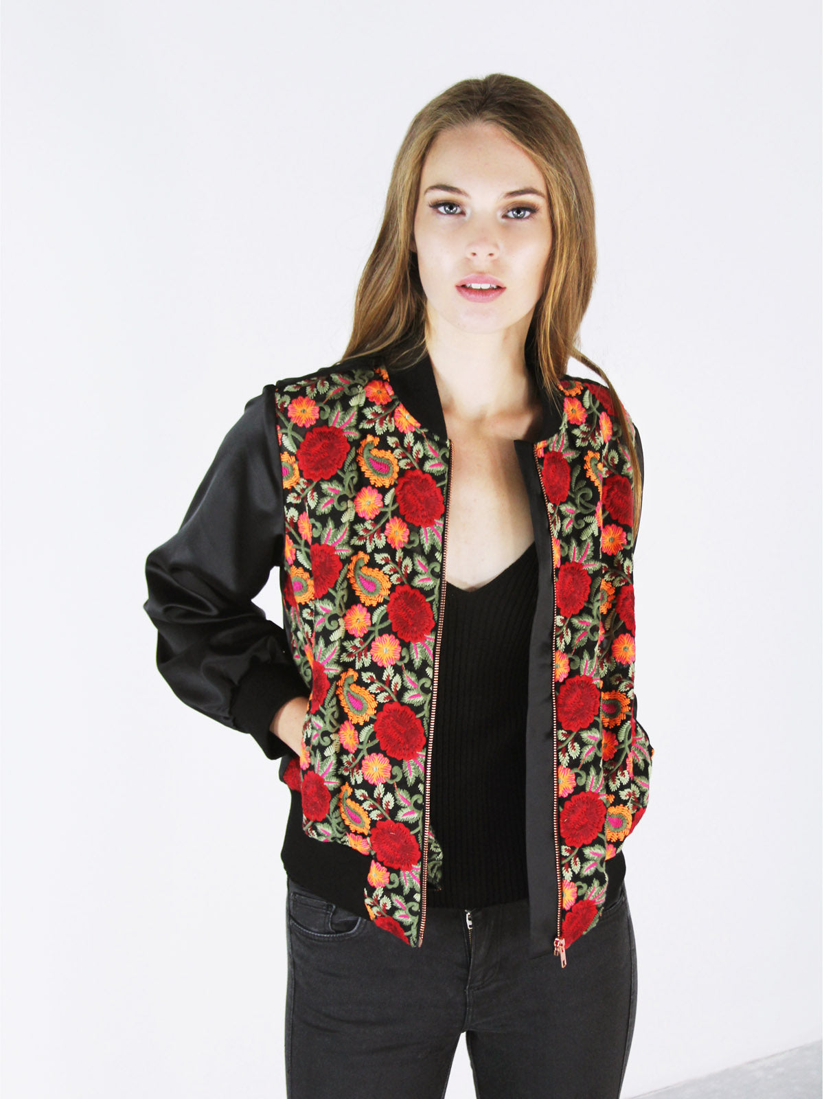 LYDC EMBROIDERED CONTRAS BOMBER JACKET