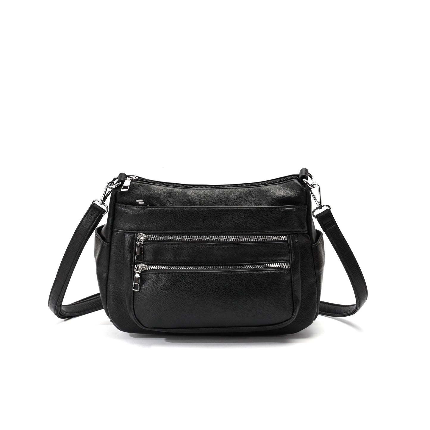 GESSY MULTI-LAYER FRONT ZIP CROSSBODY BAG IN BLACK