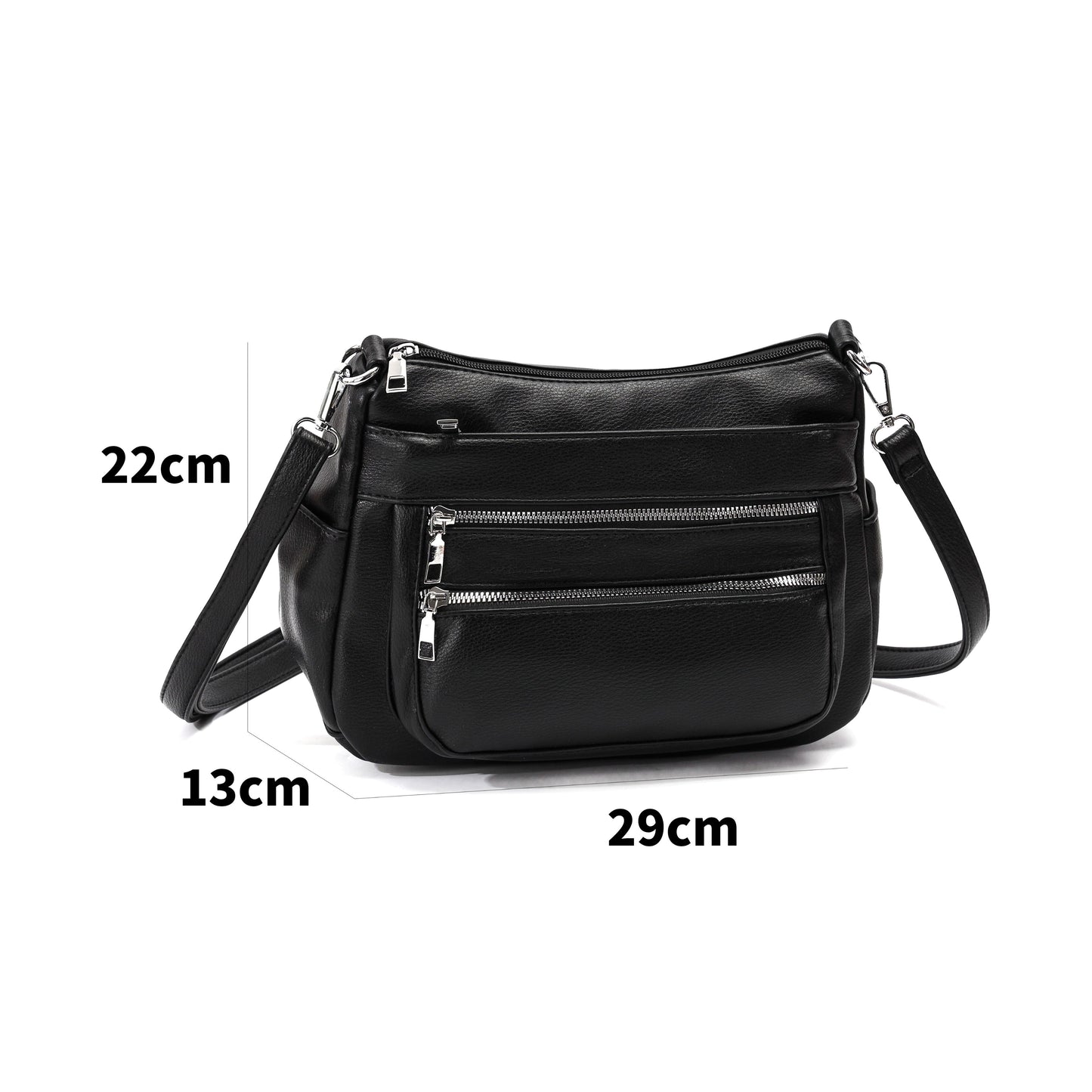 GESSY MULTI-LAYER FRONT ZIP CROSSBODY BAG IN BLACK