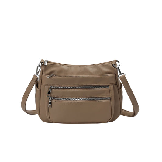 GESSY MULTI-LAYER FRONT ZIP CROSSBODY BAG IN APRICOT