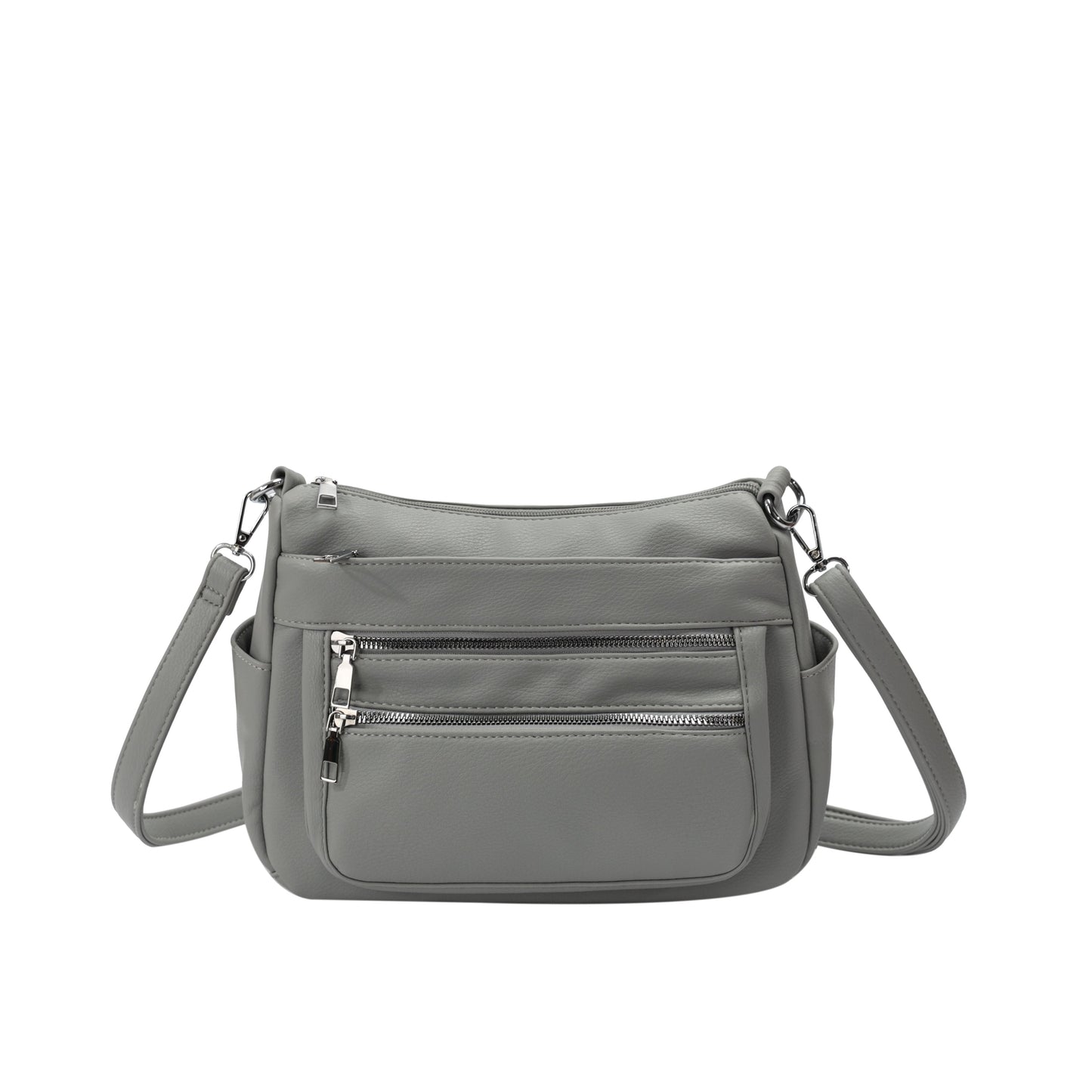 GESSY MULTI-LAYER FRONT ZIP CROSSBODY BAG IN GREY