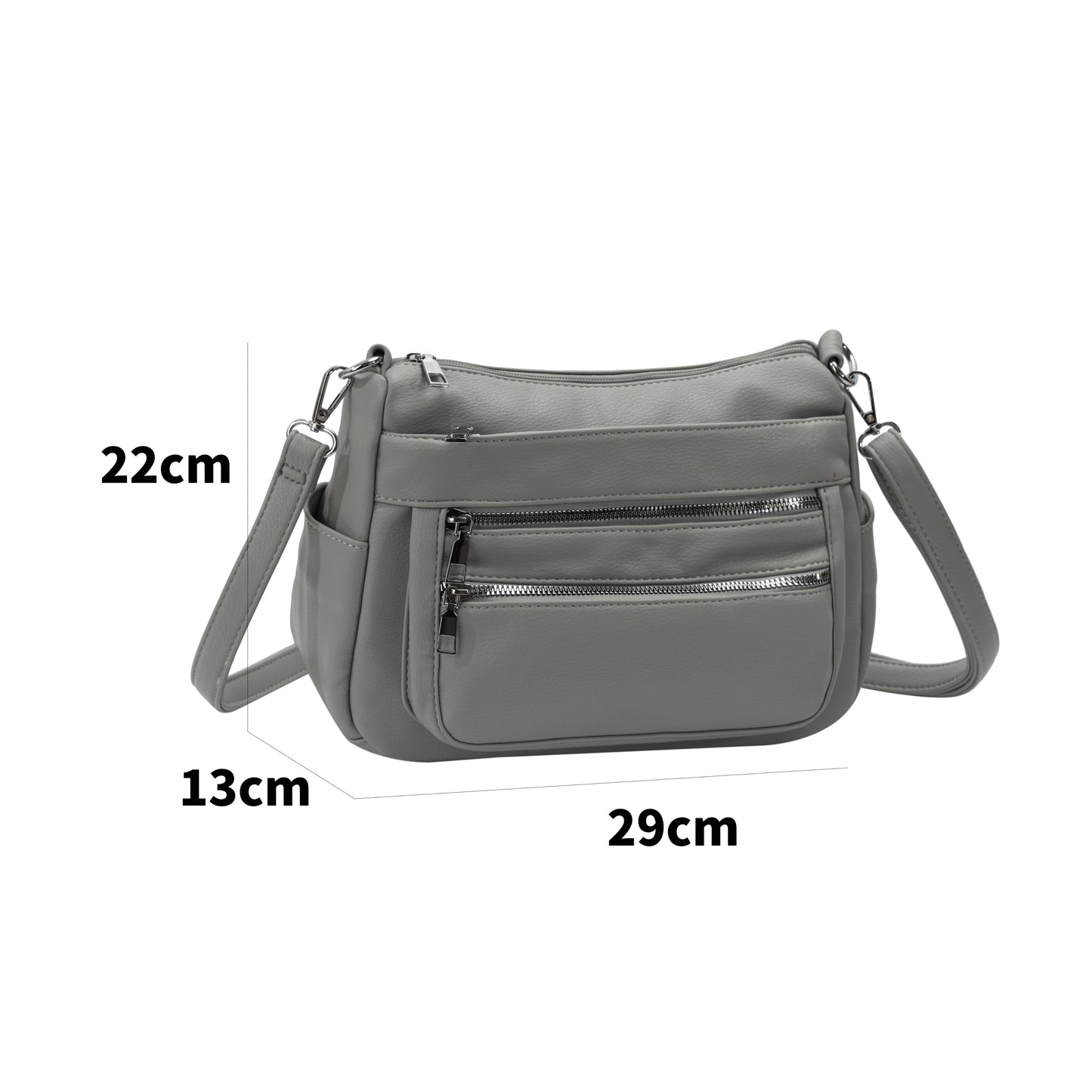 GESSY MULTI-LAYER FRONT ZIP CROSSBODY BAG IN GREY