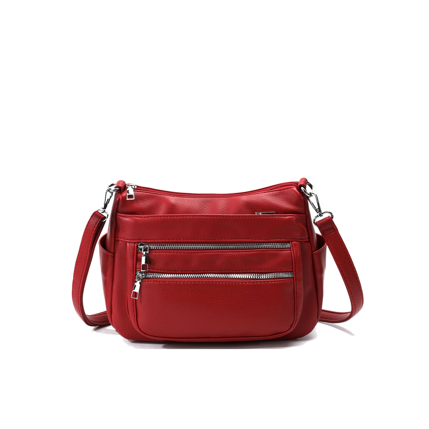 GESSY MULTI-LAYER FRONT ZIP CROSSBODY BAG IN RED