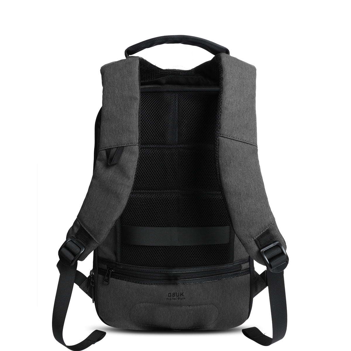 DSUK CUSHIONING STRAP LAPTOP BACKPACK IN BLACK WITH USB CHARGING PORT