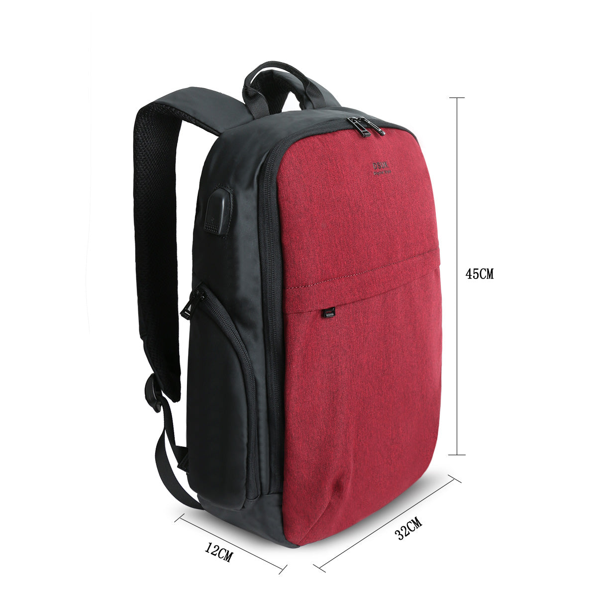 DSUK FRONT CONCEALED ZIP BACKPACK IN RED WITH USB CHARGING PORT