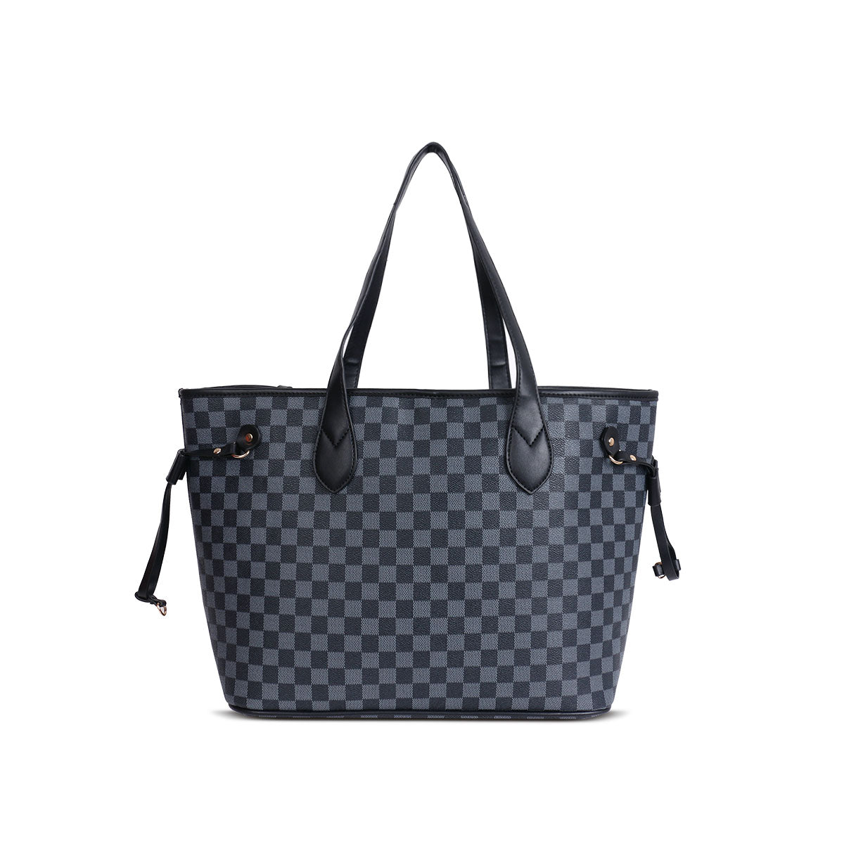 GESSY CHECKERED TOTE HANDBAG WITH SMALL CLUTCH BAG 2 PCS SET IN BLACK
