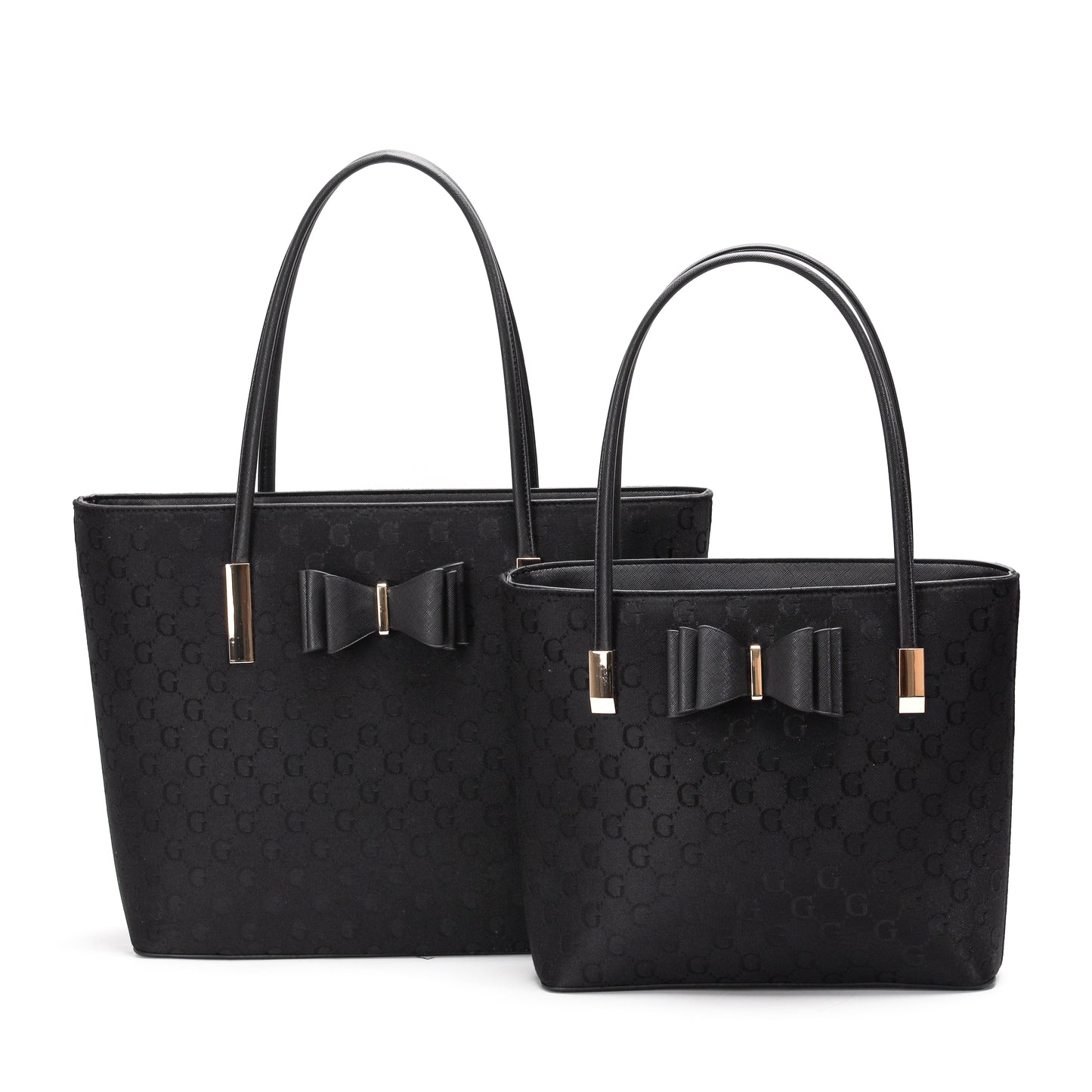 GESSY BOW DETAIL LOGO PRINT HANDBAG SET IN BLACK