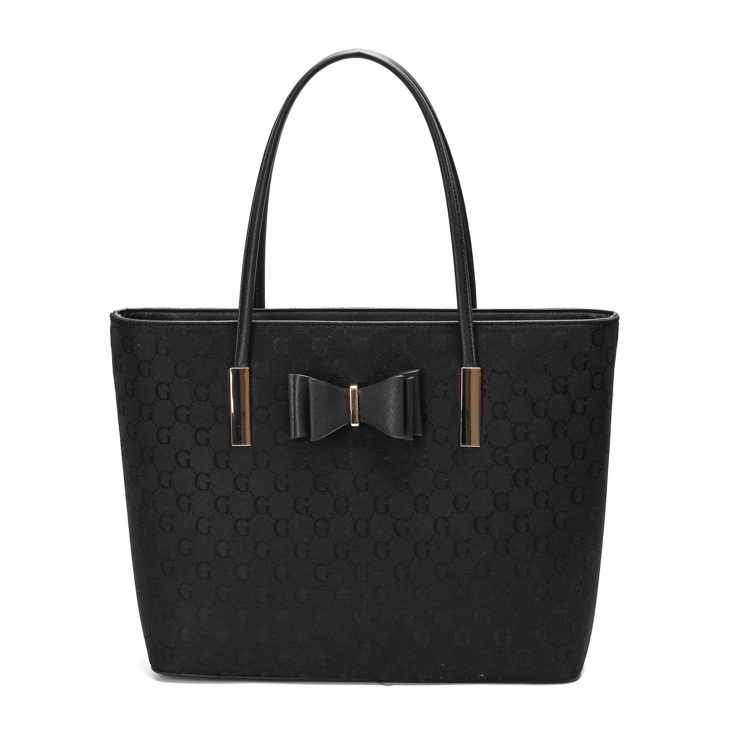 GESSY BOW DETAIL LOGO PRINT HANDBAG SET IN BLACK