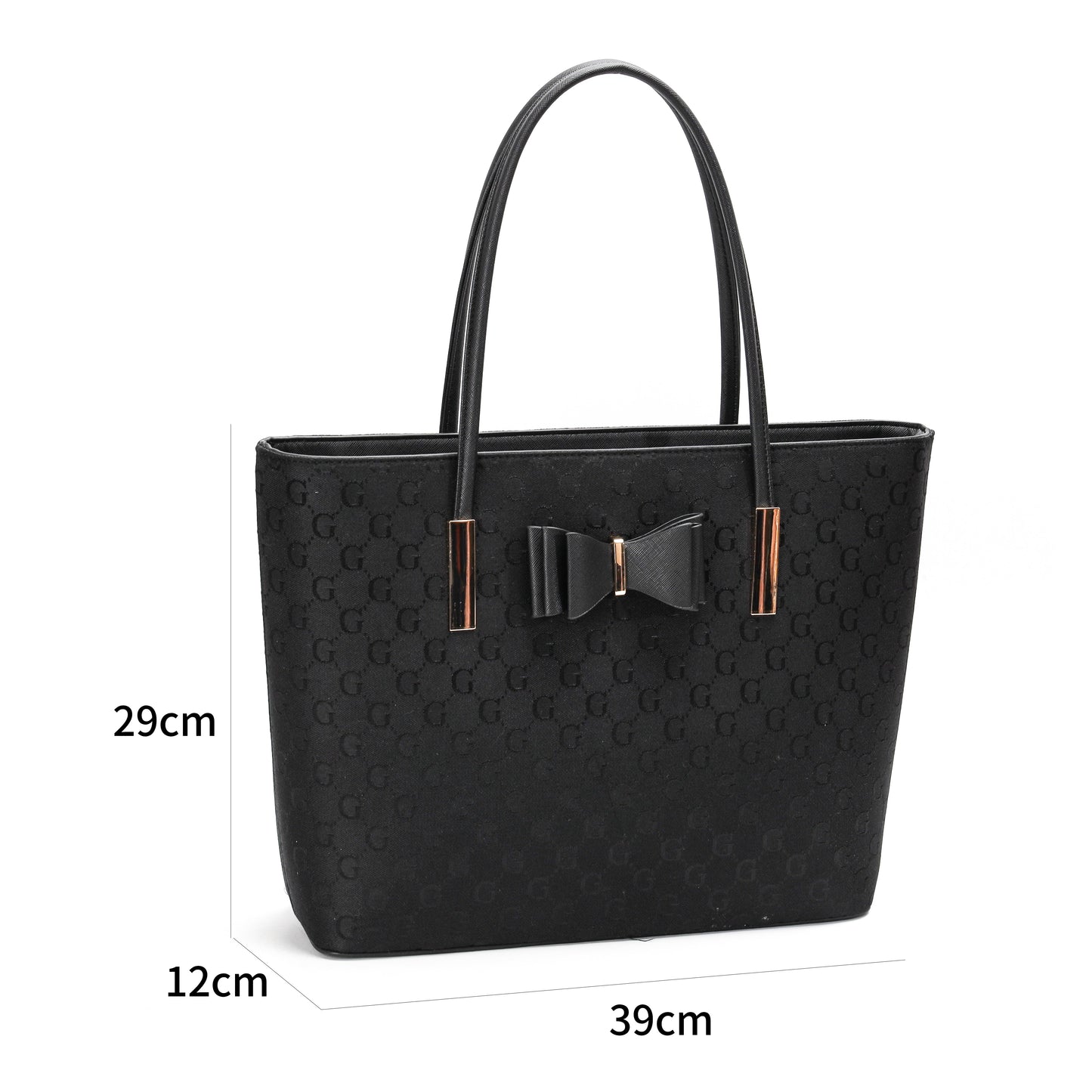 GESSY BOW DETAIL LOGO PRINT HANDBAG SET IN BLACK