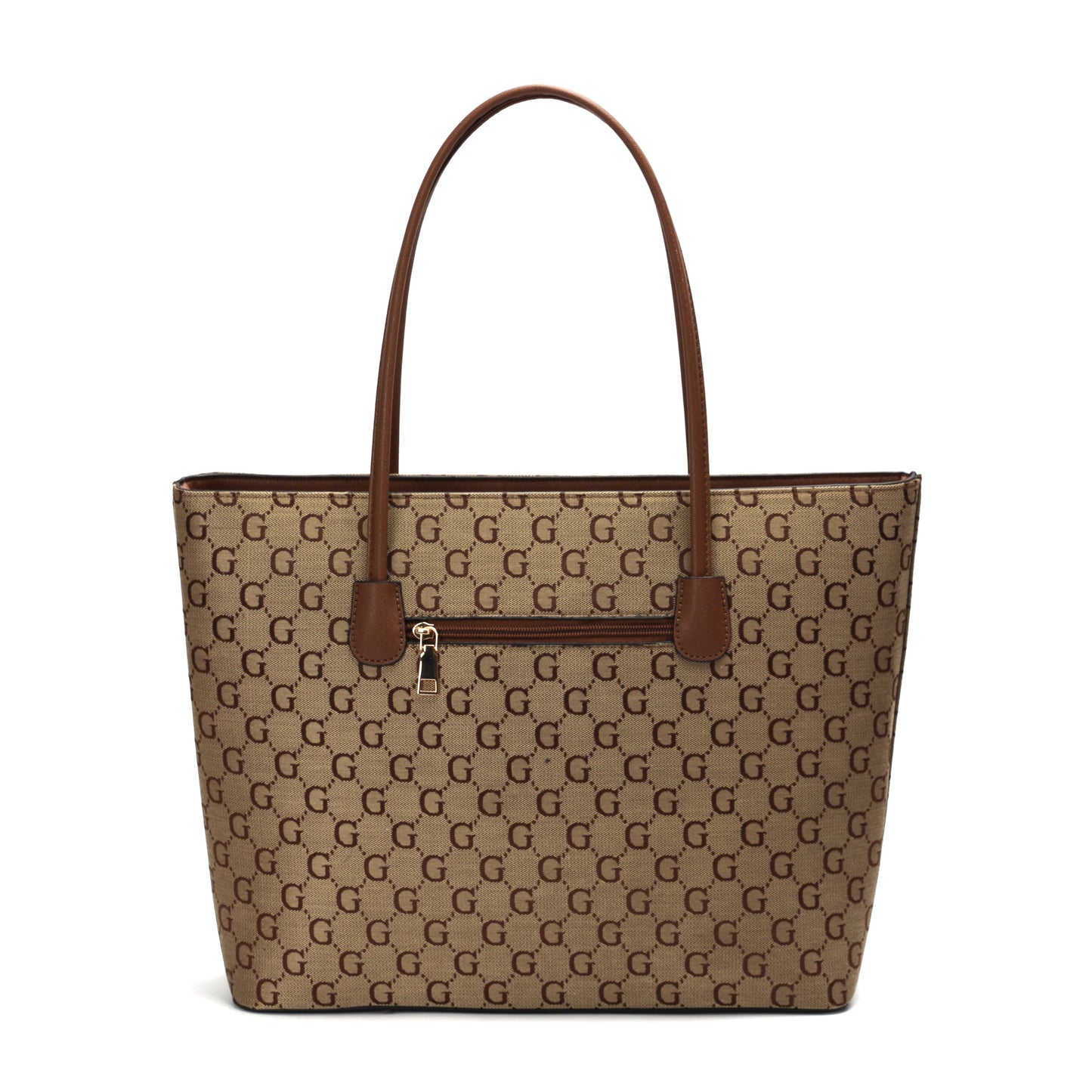 GESSY BOW DETAIL LOGO PRINT HANDBAG SET IN BROWN