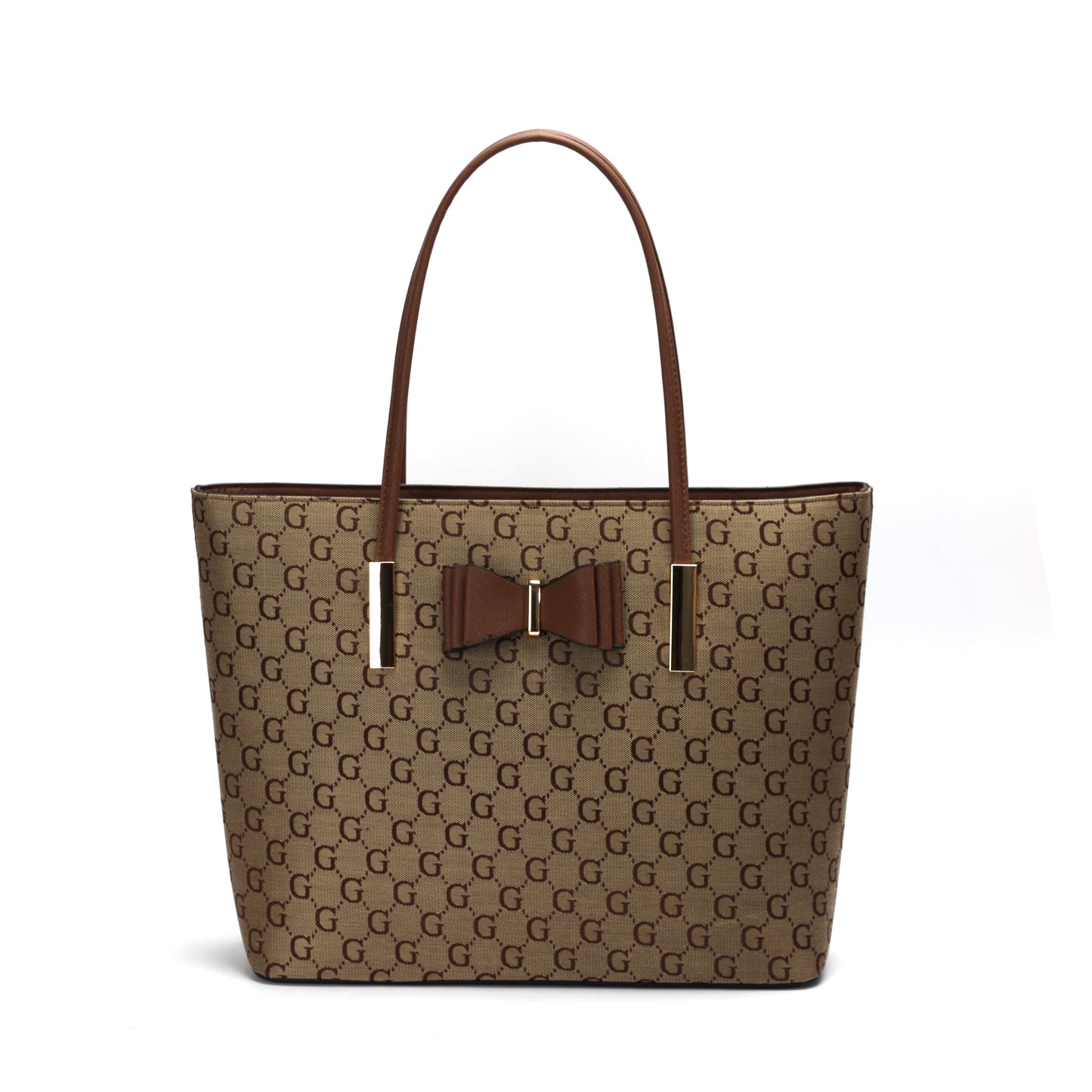 GESSY BOW DETAIL LOGO PRINT HANDBAG SET IN BROWN