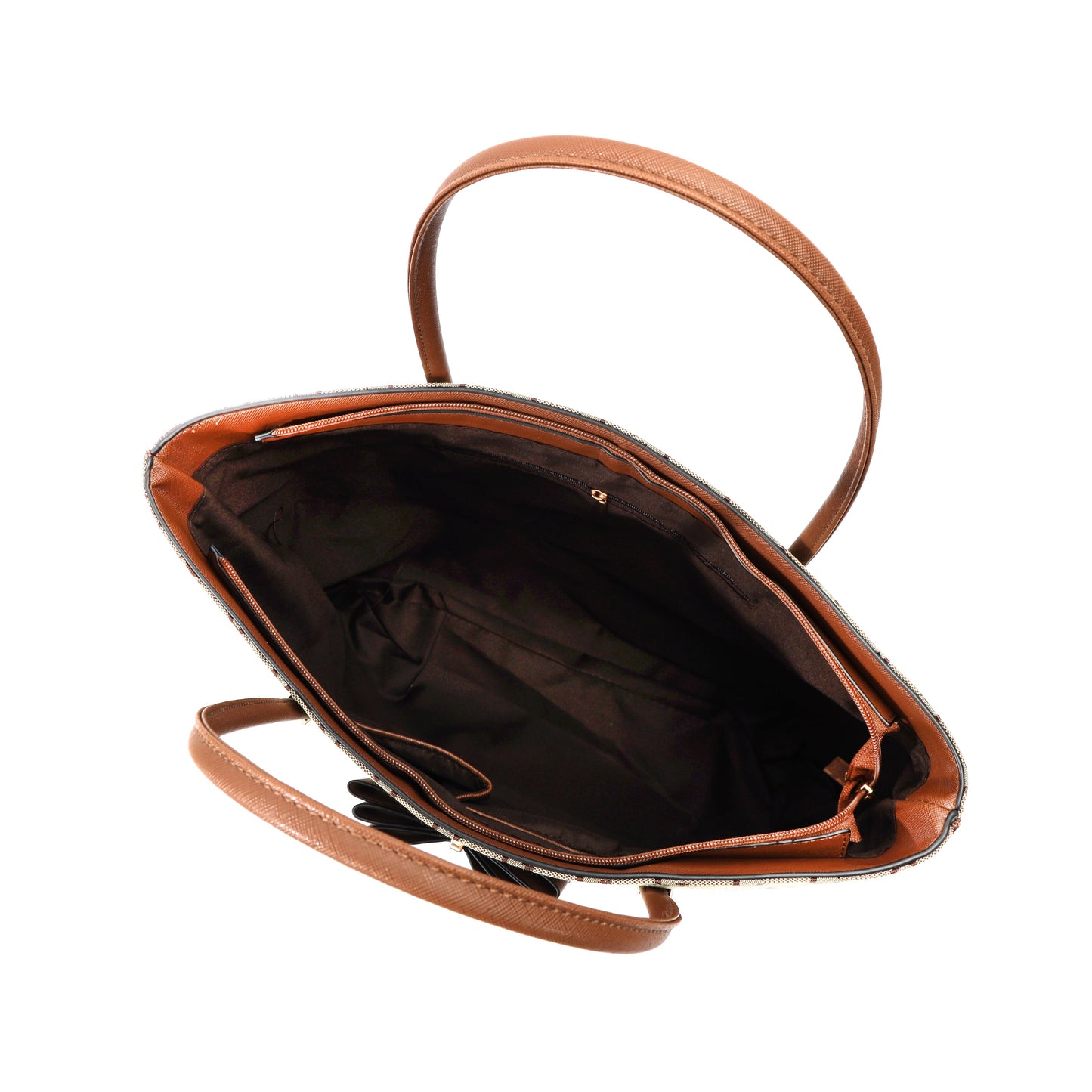 GESSY BOW DETAIL LOGO PRINT HANDBAG SET IN BROWN