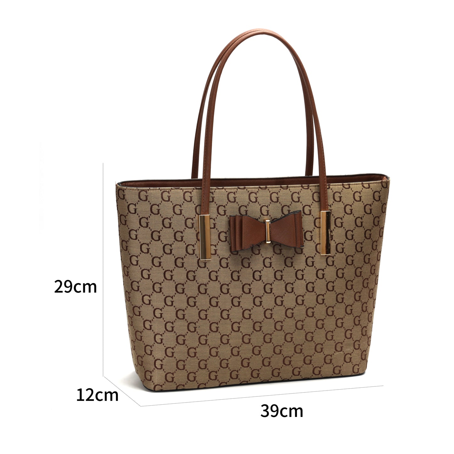 GESSY BOW DETAIL LOGO PRINT HANDBAG SET IN BROWN