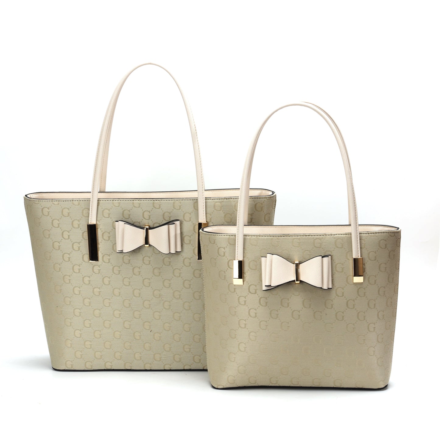 GESSY BOW DETAIL LOGO PRINT HANDBAG SET IN CREAM