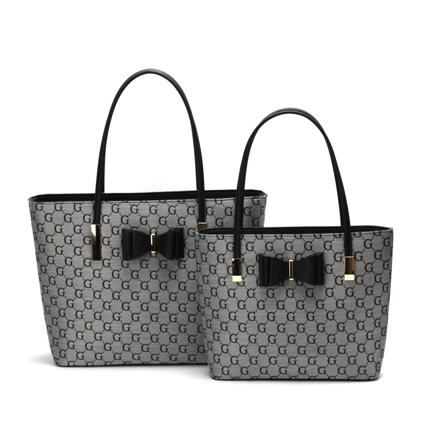 GESSY BOW DETAIL LOGO PRINT HANDBAG SET IN GREY