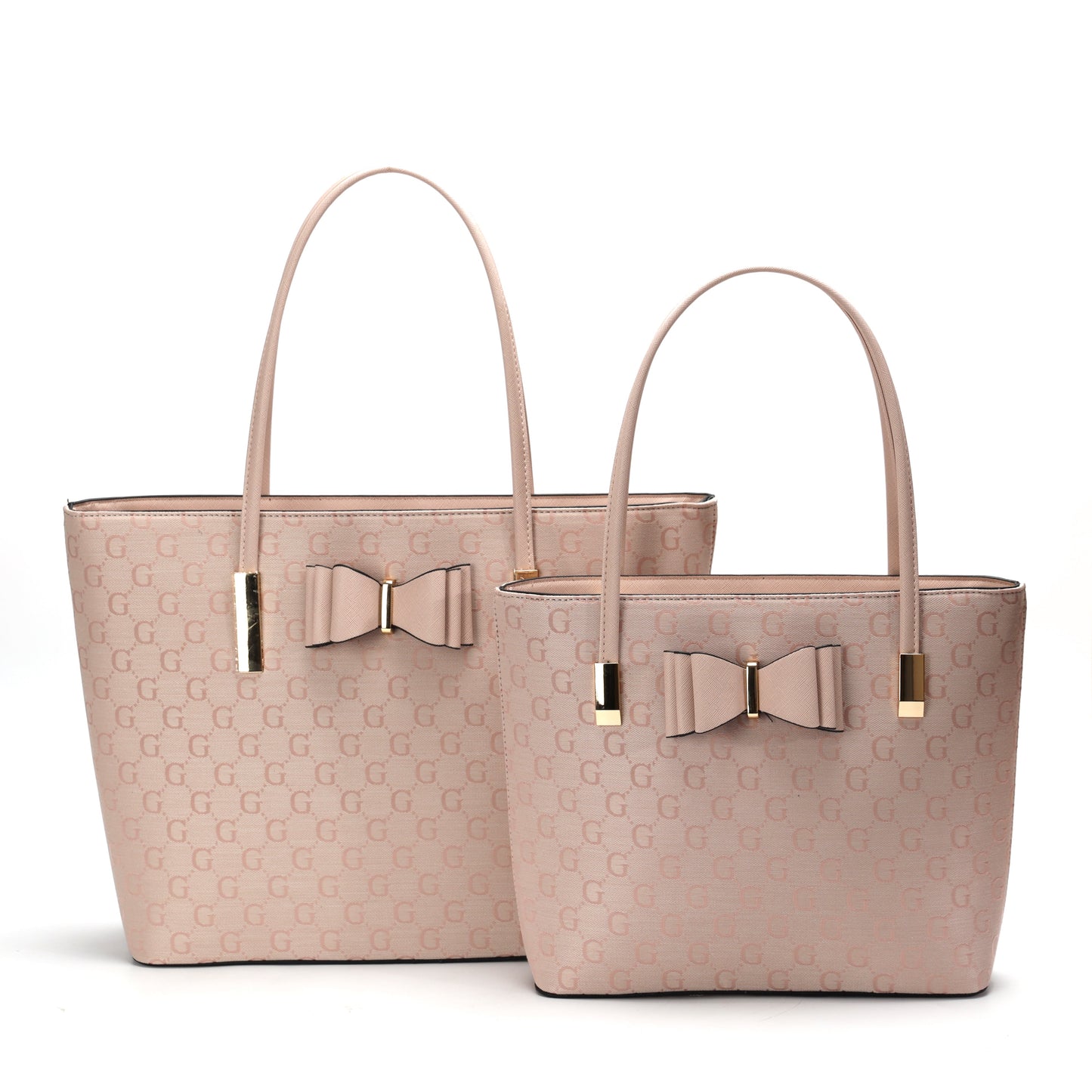 GESSY BOW DETAIL LOGO PRINT HANDBAG SET IN PINK