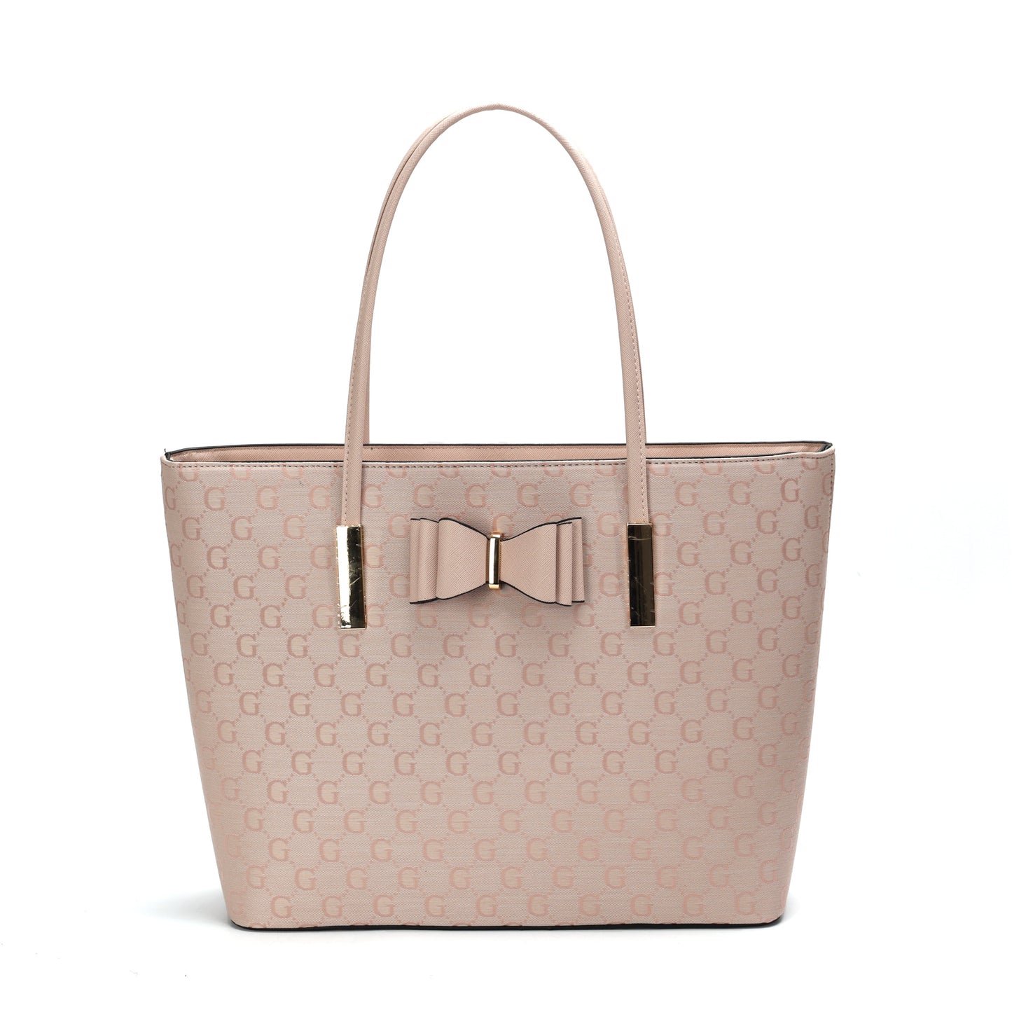 GESSY BOW DETAIL LOGO PRINT HANDBAG SET IN PINK