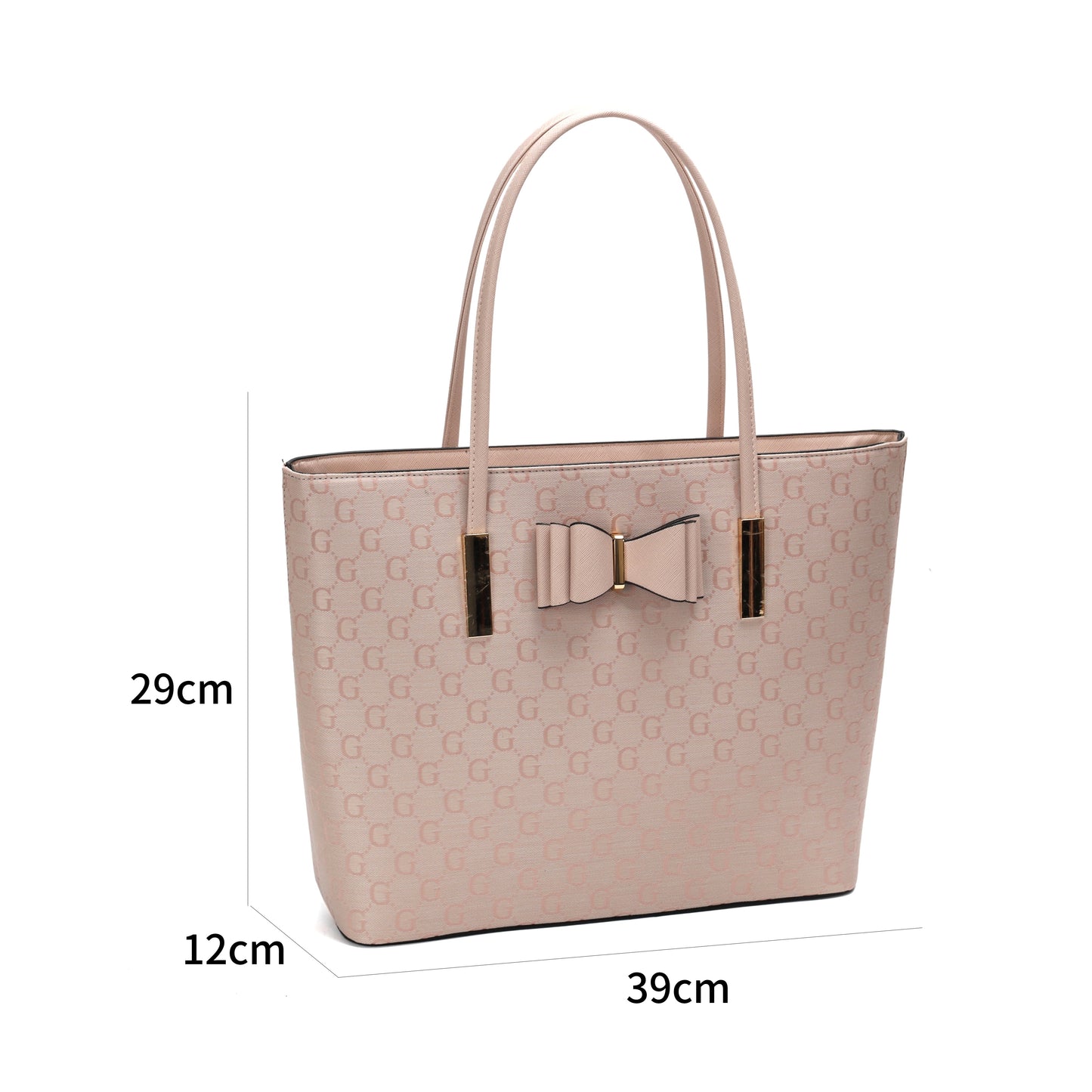 GESSY BOW DETAIL LOGO PRINT HANDBAG SET IN PINK