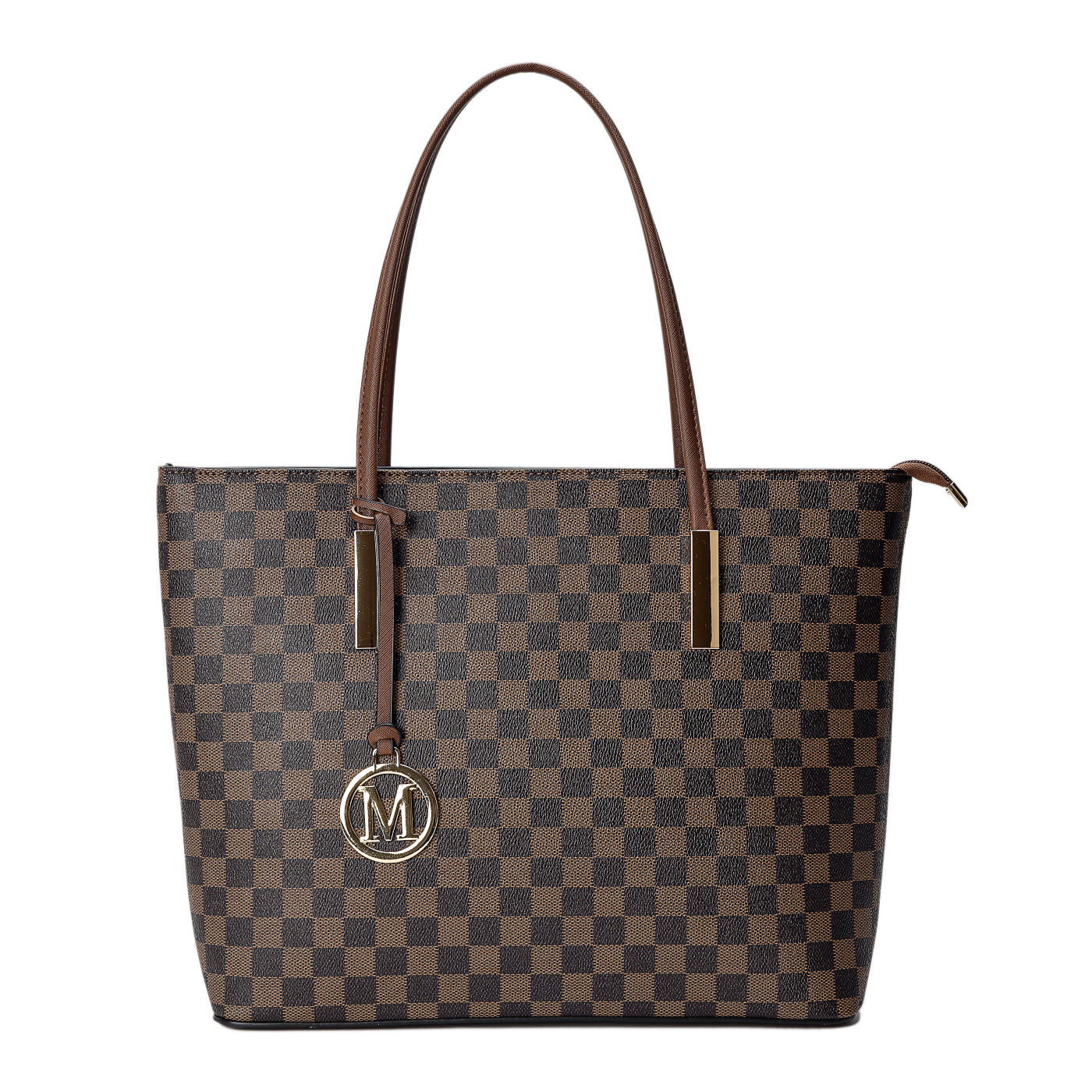 GESSY CHECKERED TOTE BAG IN COFFEE