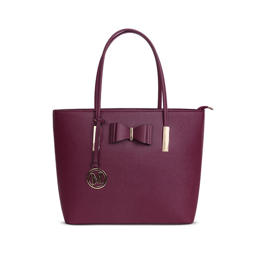 GESSY BOW DETAIL TOTE BAG IN WINE RED
