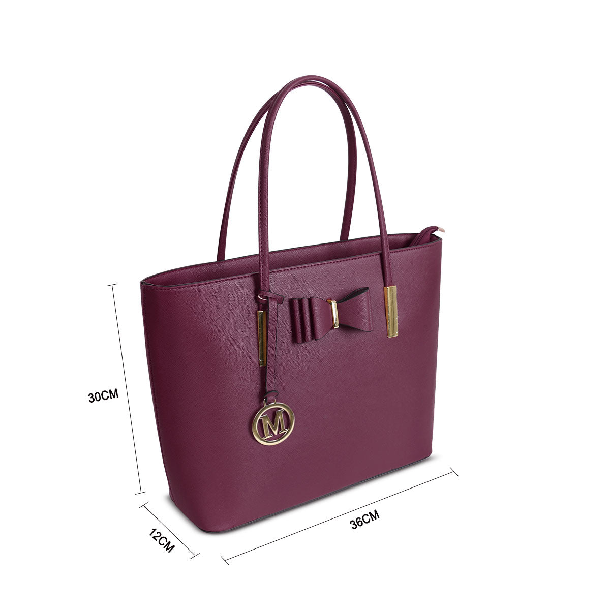 GESSY BOW DETAIL TOTE BAG IN WINE RED