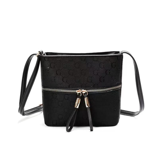 GESSY CHECKERED DOUBLE-SIDED ZIP CROSSBODY BAG IN BLACK