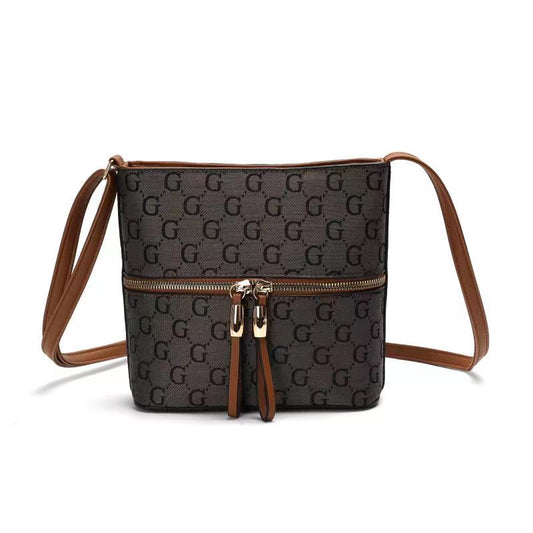 GESSY CHECKERED DOUBLE-SIDED ZIP CROSSBODY BAG IN COFFEE