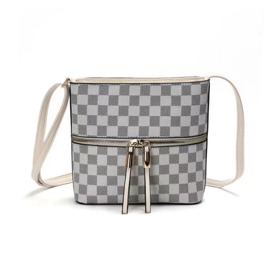 GESSY CHECKERED DOUBLE-SIDED ZIP CROSSBODY BAG IN WHITE