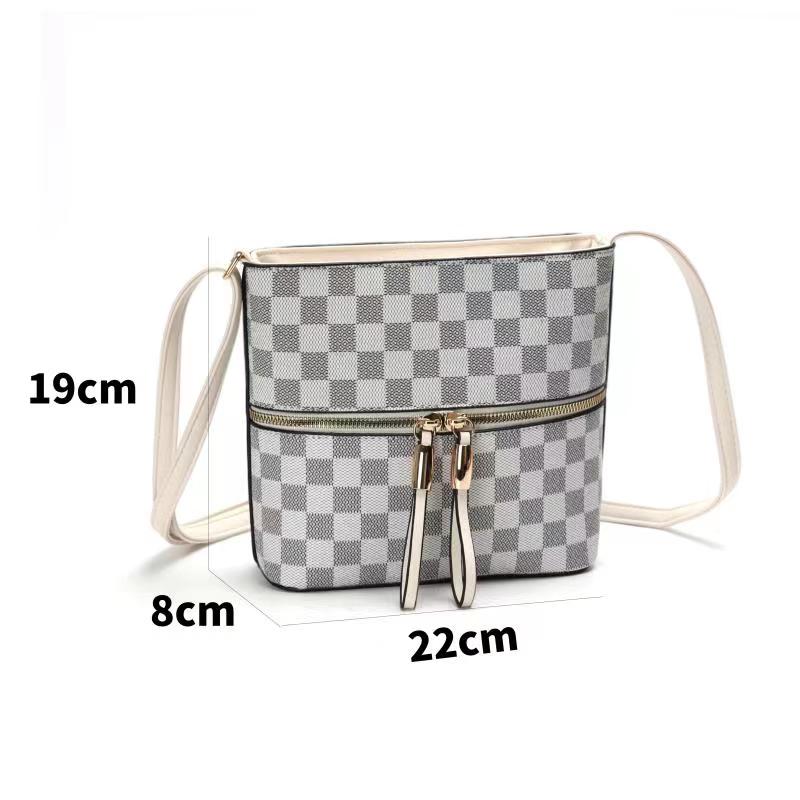 GESSY CHECKERED DOUBLE-SIDED ZIP CROSSBODY BAG IN WHITE