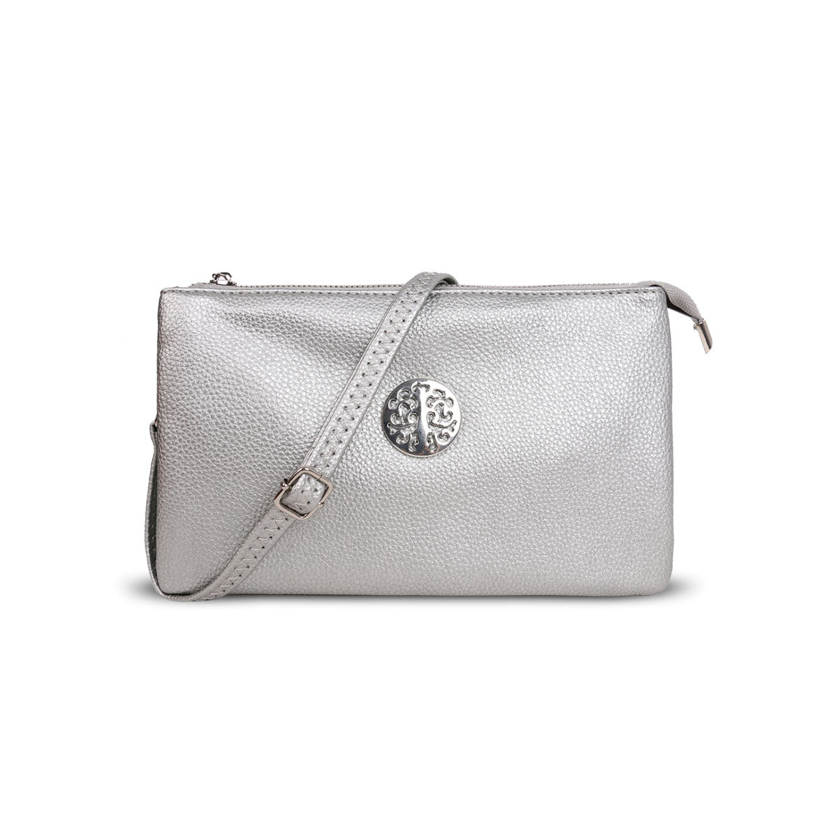 GESSY MEDIUM DOUBLE LAYERS CLUTCH BAG IN SLIVER